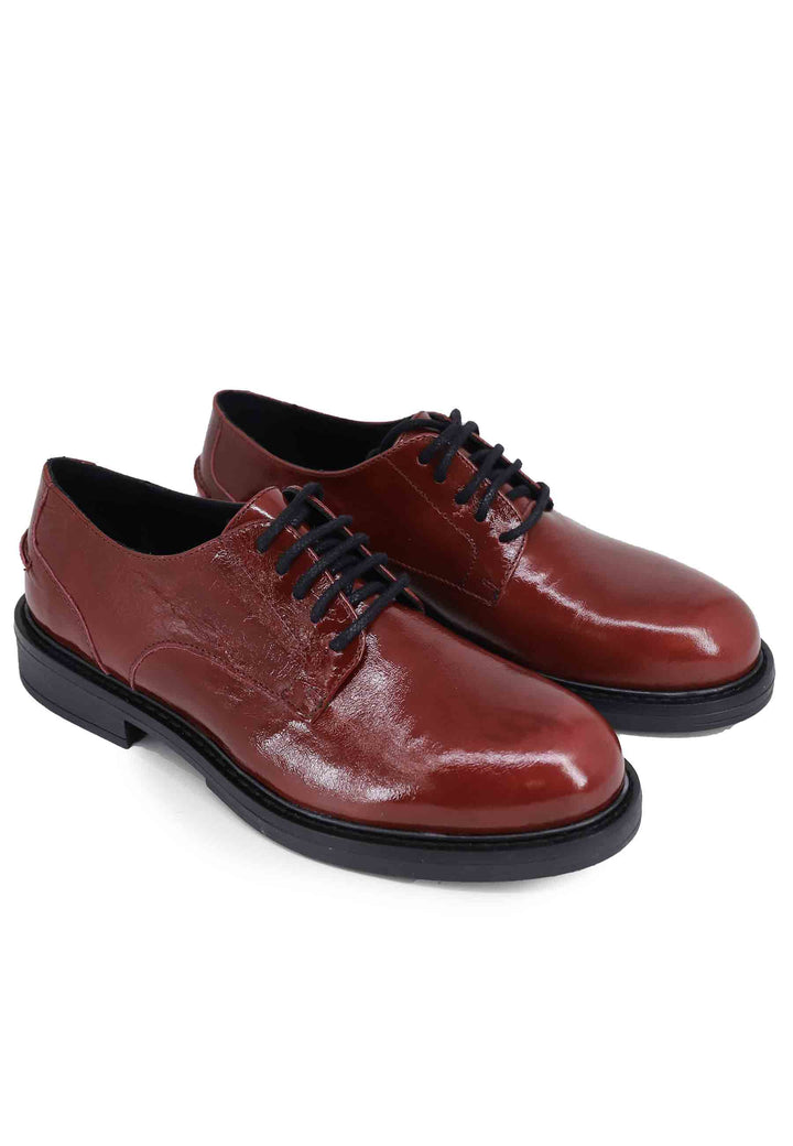 Spatarella Stringate donna in pelle naplack bordeaux con suola in gomma e tacco basso Vendita Economica