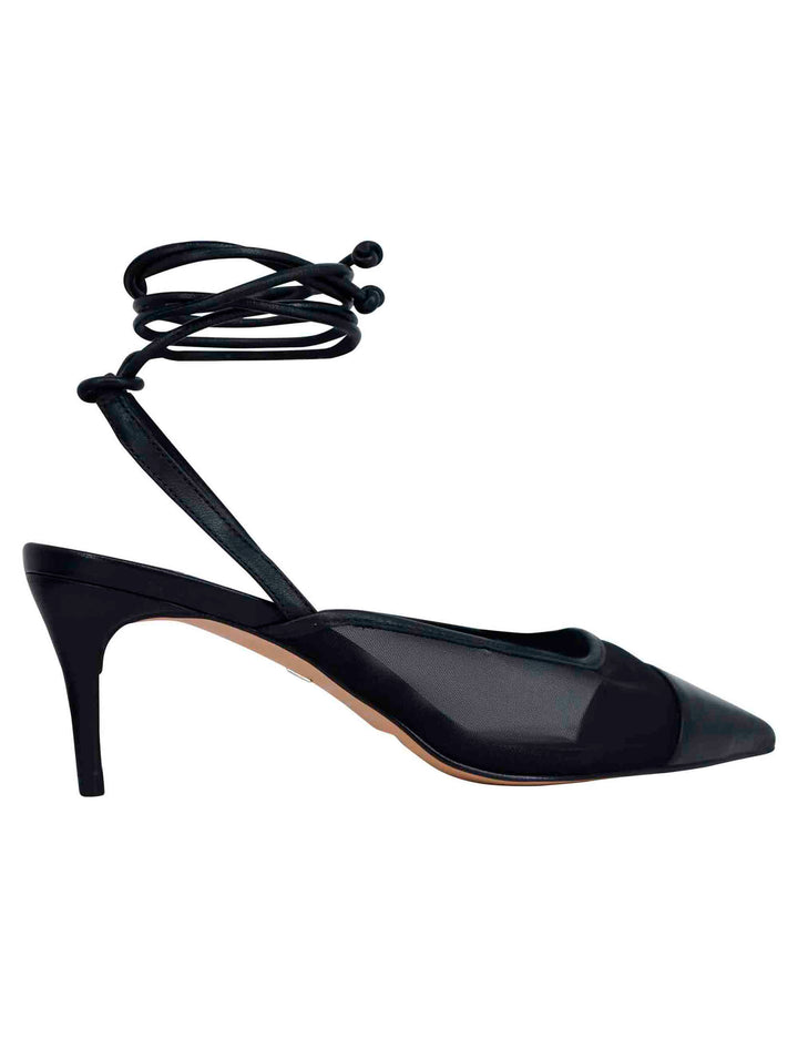 Spatarella Decollete slingback donna in rete e pelle nera con punta a punta e laccetti removibili Shopping Online