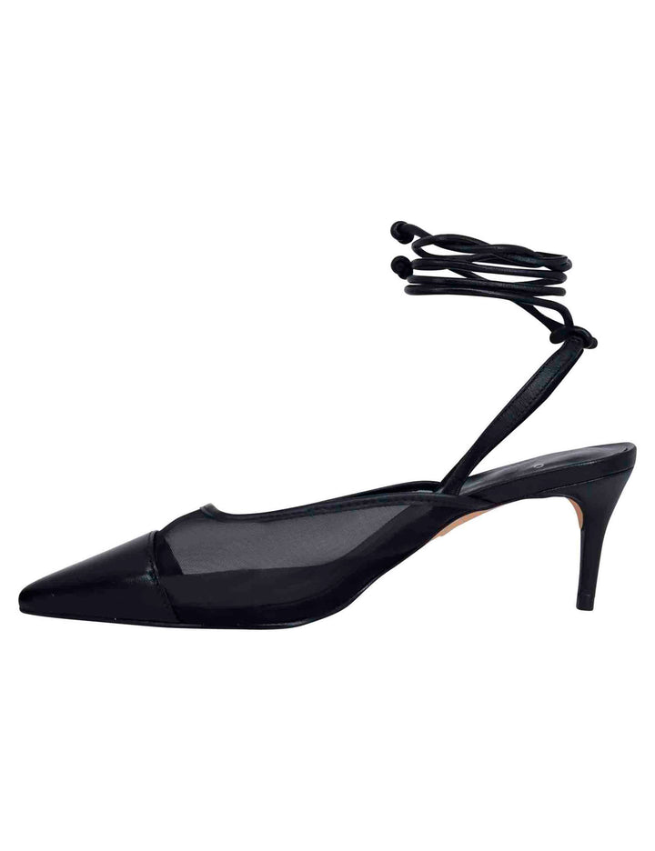 Spatarella Decollete slingback donna in rete e pelle nera con punta a punta e laccetti removibili Shopping Online