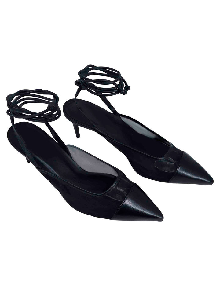 Spatarella Decollete slingback donna in rete e pelle nera con punta a punta e laccetti removibili Shopping Online