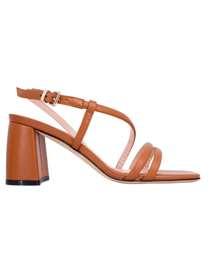 Spatarella Sandali slingback donna in pelle cuoio con tacco grosso e punta quadra Affare Del Giorno