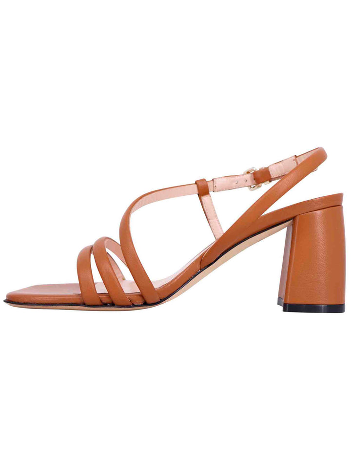 Spatarella Sandali slingback donna in pelle cuoio con tacco grosso e punta quadra Affare Del Giorno