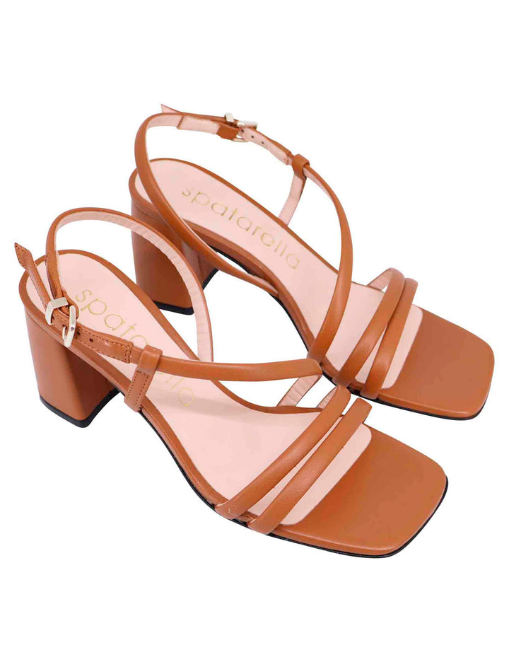Spatarella Sandali slingback donna in pelle cuoio con tacco grosso e punta quadra Affare Del Giorno