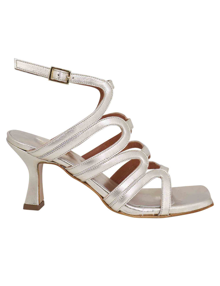 Spatarella Sandali slingback donna in pelle platino con tacco alto e punta quadra Sottocosto