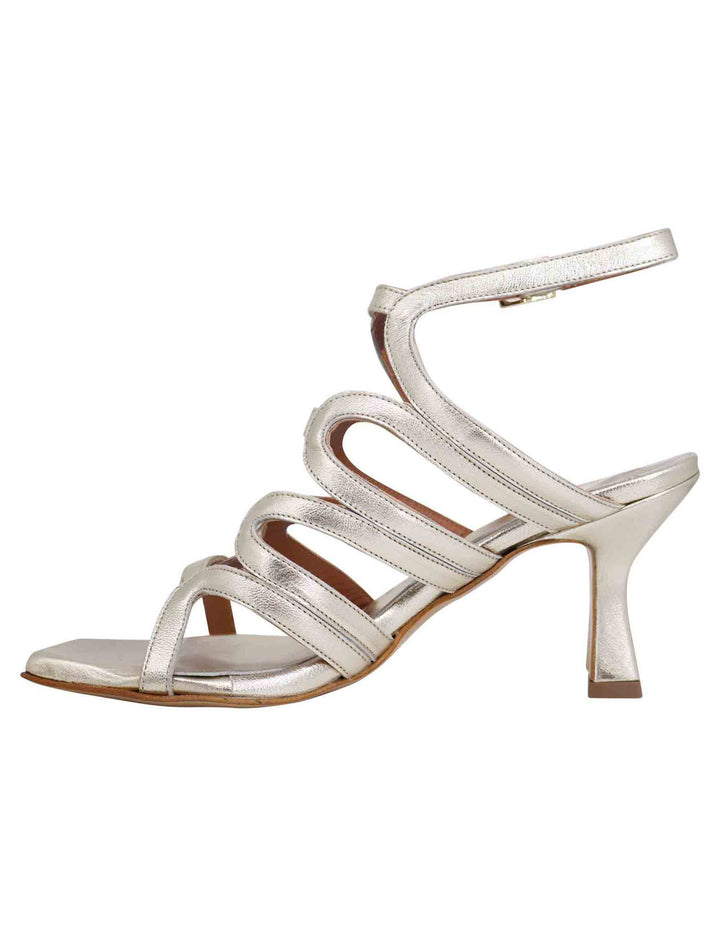Spatarella Sandali slingback donna in pelle platino con tacco alto e punta quadra Sottocosto
