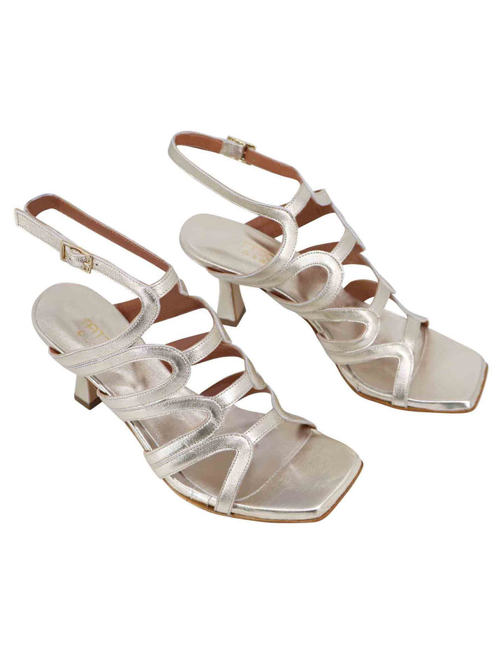 Spatarella Sandali slingback donna in pelle platino con tacco alto e punta quadra Sottocosto