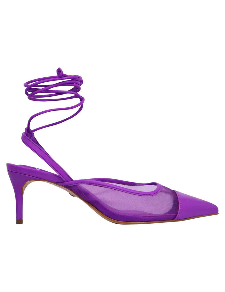 Spatarella Decollete slingback donna in rete e pelle viola con punta a punta e laccetti removibili Shopping online