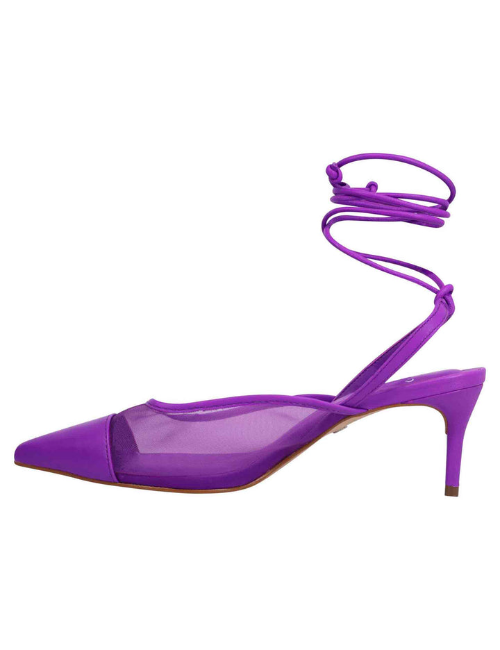 Spatarella Decollete slingback donna in rete e pelle viola con punta a punta e laccetti removibili Shopping online
