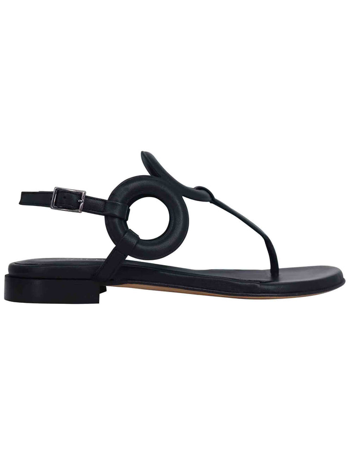 Spatarella Sandali infradito slingback donna in pelle nera con punta tonda e tacco basso Offerta