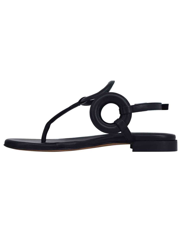 Spatarella Sandali infradito slingback donna in pelle nera con punta tonda e tacco basso Offerta