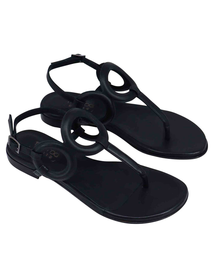 Spatarella Sandali infradito slingback donna in pelle nera con punta tonda e tacco basso Offerta