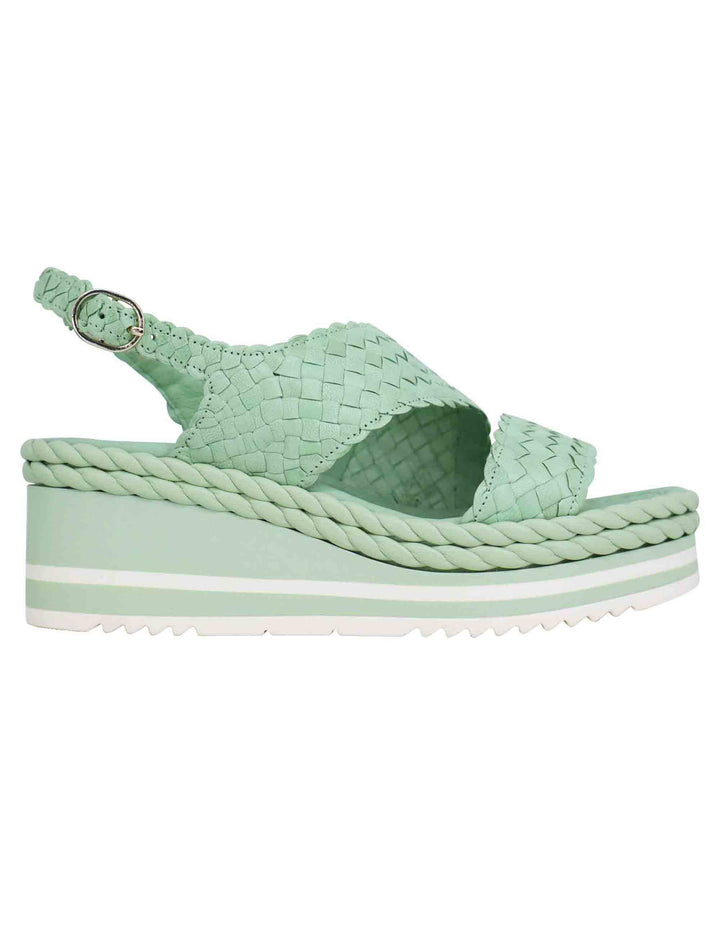 Spatarella Sandali donna in pelle intrecciata verde con zeppa in gomma Online