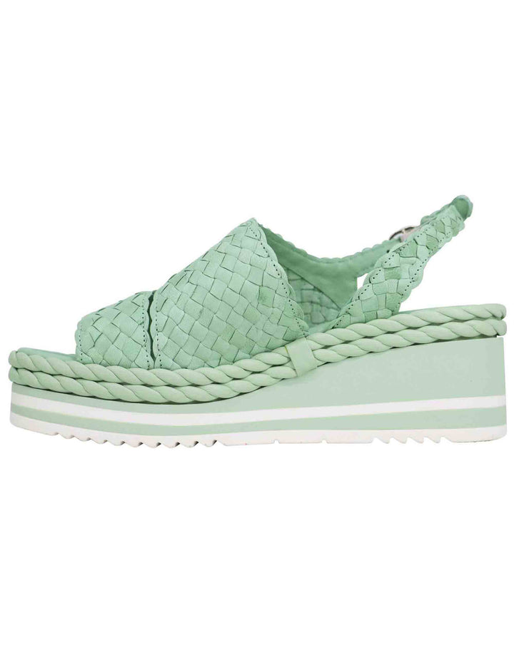Spatarella Sandali donna in pelle intrecciata verde con zeppa in gomma Online