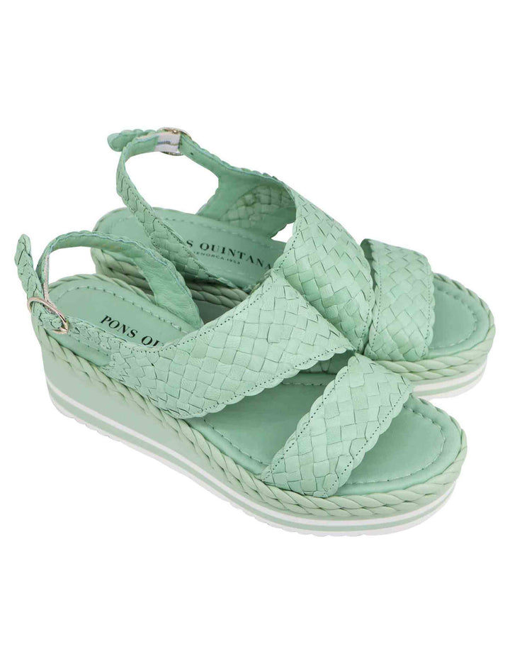 Spatarella Sandali donna in pelle intrecciata verde con zeppa in gomma Online