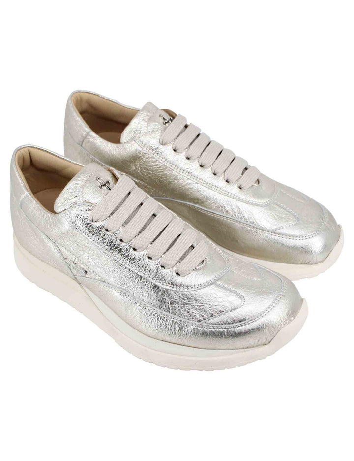 Spatarella Sneakers donna in pelle laminata platino In Vendita