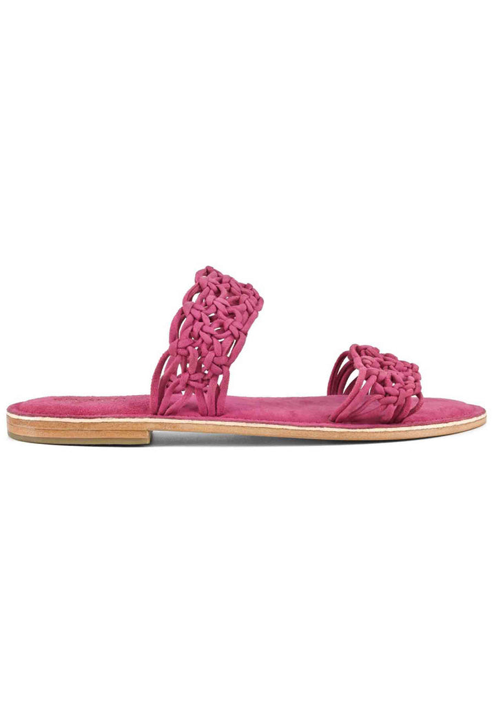 Spatarella Sandali donna in camoscio fuxia a doppia fascia con nodi Italia