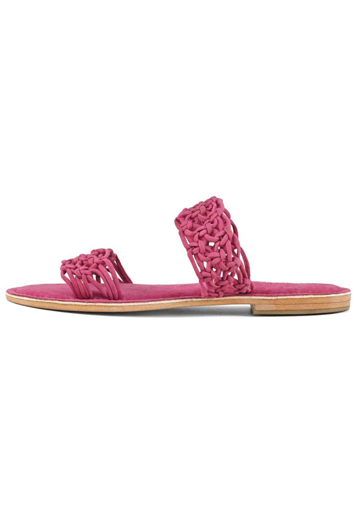 Spatarella Sandali donna in camoscio fuxia a doppia fascia con nodi Italia