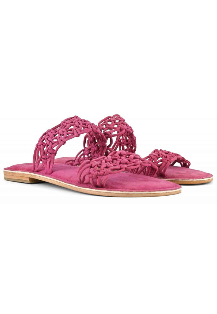 Spatarella Sandali donna in camoscio fuxia a doppia fascia con nodi Italia