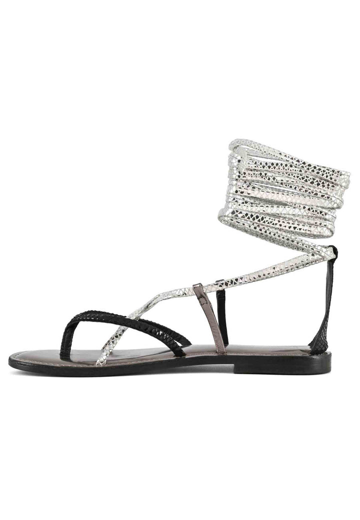 Spatarella Sandali flat donna infradito in pelle nera con lacci alla caviglia 2025