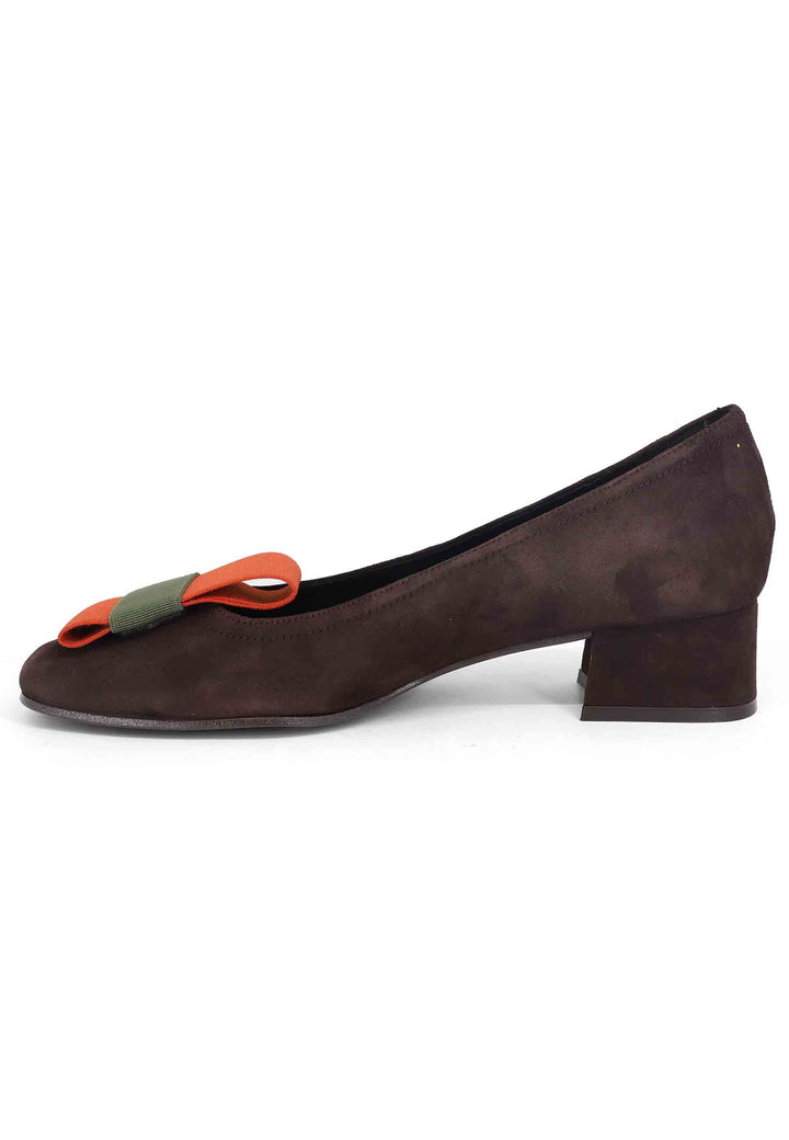 Spatarella Decollete donna in camoscio marrone con tacco basso In Linea