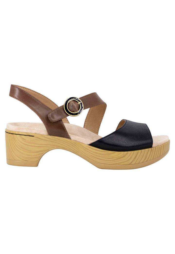 Spatarella Sandali donna in pelle nera e marrone con zeppa e cinturino Qualità Garantita