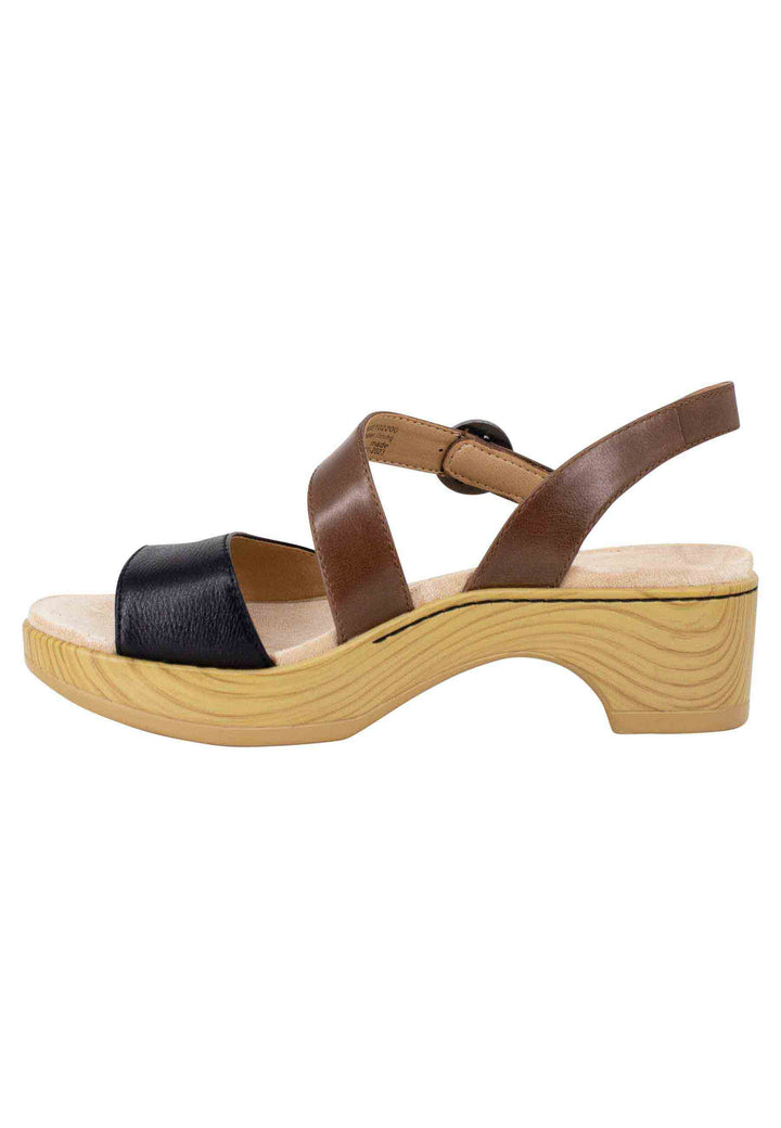 Spatarella Sandali donna in pelle nera e marrone con zeppa e cinturino Qualità Garantita