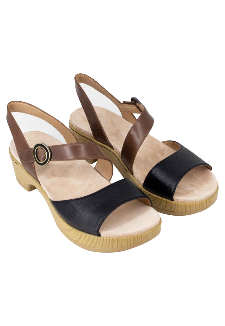 Spatarella Sandali donna in pelle nera e marrone con zeppa e cinturino Qualità Garantita