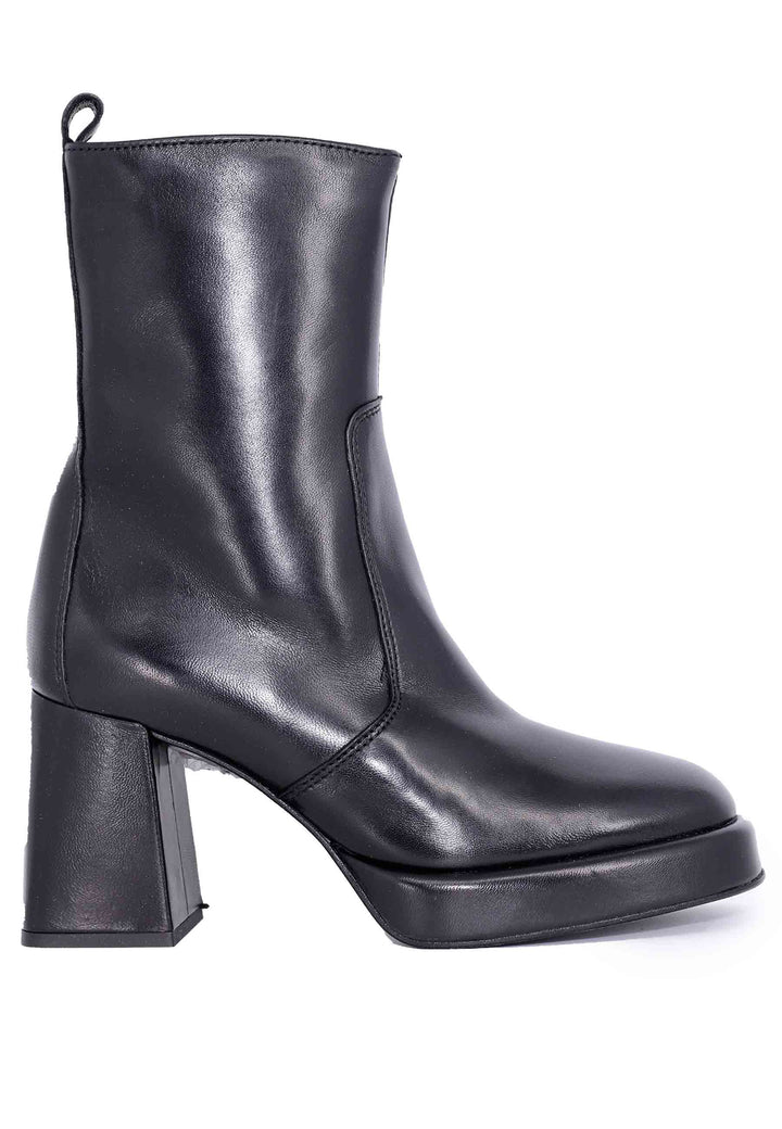 Spatarella Stivaletti donna in pelle nera con tacco alto e plateau Prezzo Ridotto