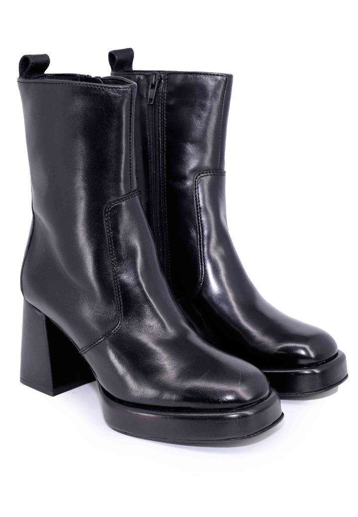 Spatarella Stivaletti donna in pelle nera con tacco alto e plateau Prezzo Ridotto