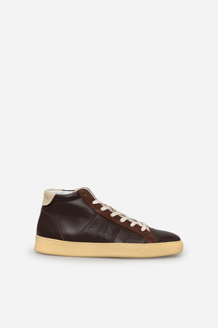 Spatarella Sneakers uomo Del Bello Mid in pelle marrone In Saldo