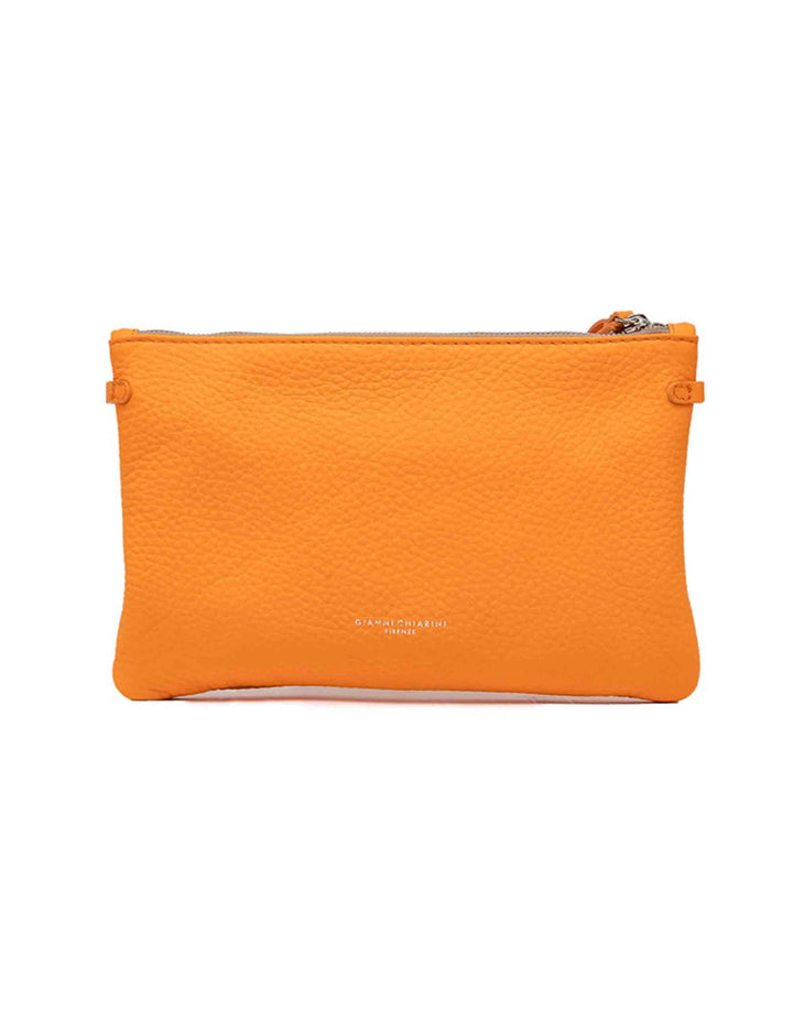 Spatarella Borse donna pochette Hermy in pelle arancione e naturale con manico a bracciale e tracolla Nuovo