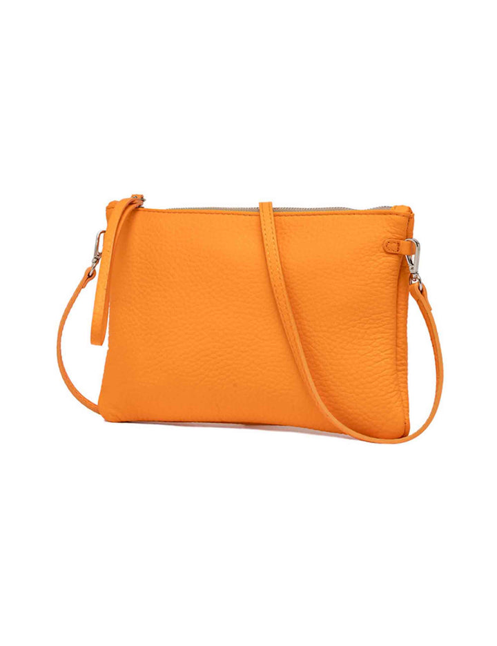 Spatarella Borse donna pochette Hermy in pelle arancione e naturale con manico a bracciale e tracolla Nuovo