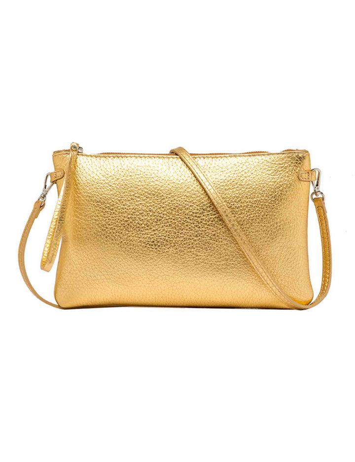Spatarella Borse donna pochette Hermy in pelle oro e naturale con manico a bracciale e tracolla Promozione