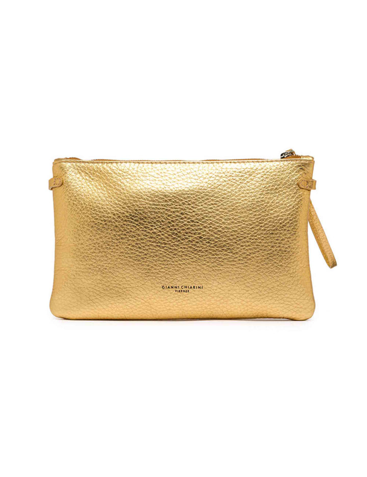 Spatarella Borse donna pochette Hermy in pelle oro e naturale con manico a bracciale e tracolla Promozione