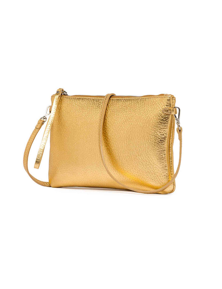Spatarella Borse donna pochette Hermy in pelle oro e naturale con manico a bracciale e tracolla Promozione