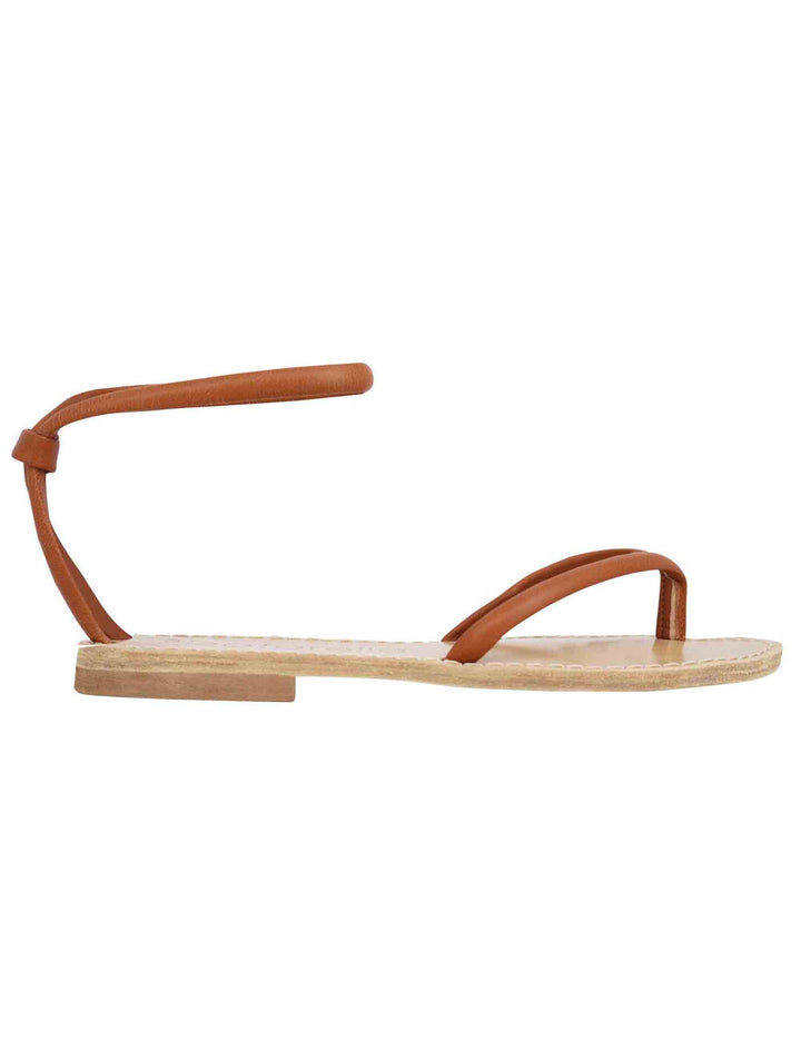 Spatarella Sandali flat donna infradito in pelle cuoio con cavigliera Acquista Ora