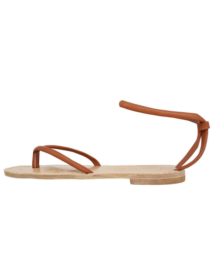 Spatarella Sandali flat donna infradito in pelle cuoio con cavigliera Acquista Ora