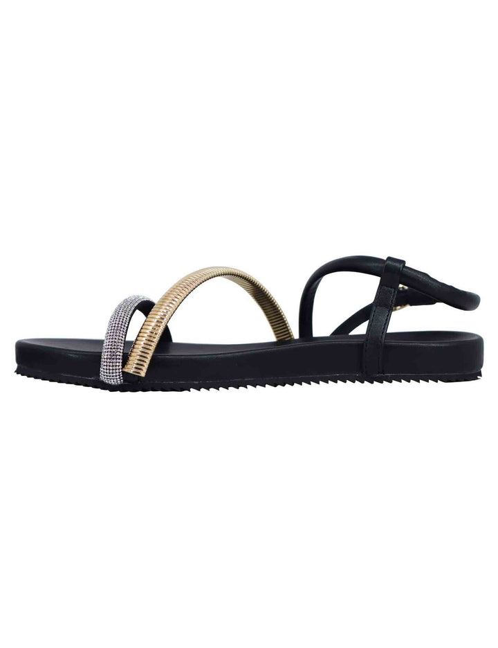 Spatarella Sandali flat donna in eco pelle nera con fussbett e cinturino posteriore Brie Fino Al -60%