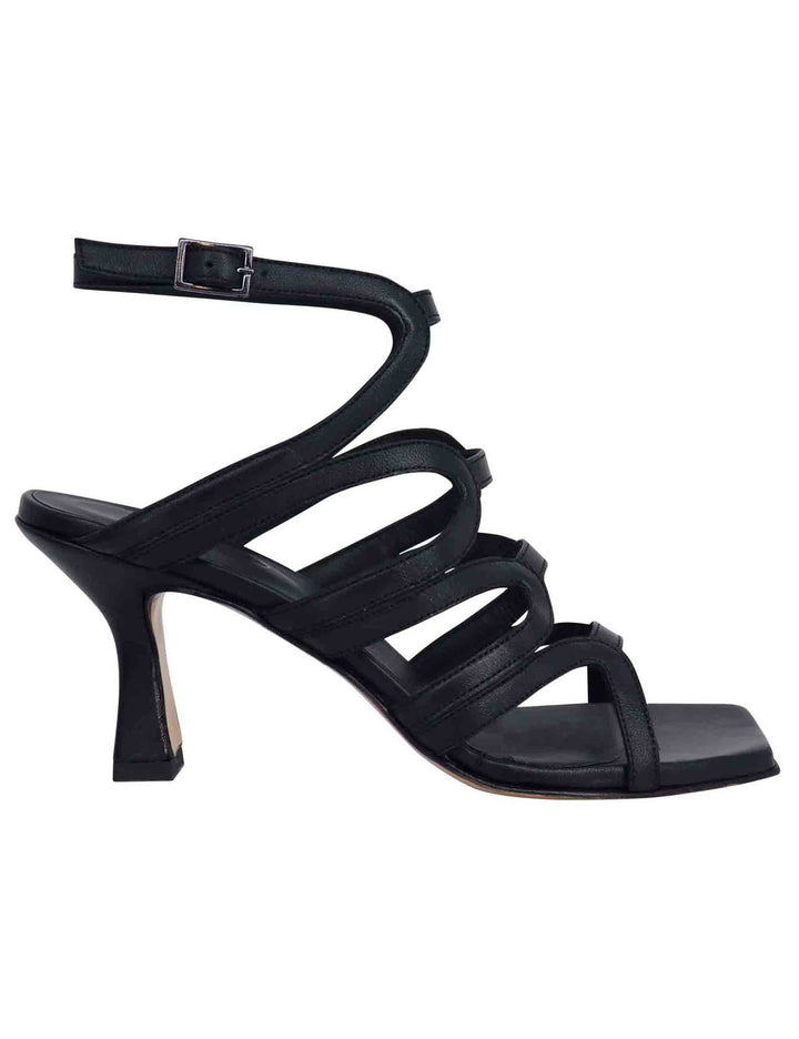 Spatarella Sandali slingback donna in pelle nera con tacco alto e punta quadra Convenienza