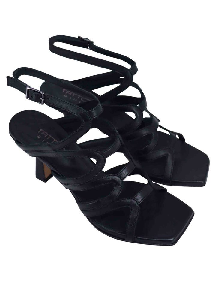 Spatarella Sandali slingback donna in pelle nera con tacco alto e punta quadra Convenienza