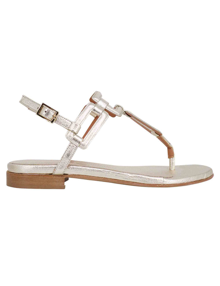 Spatarella Sandali flat slingback infradito donna in pelle laminata platino Prezzo Ridotto