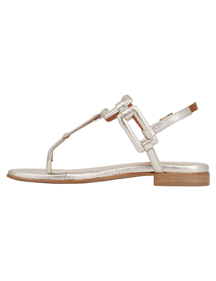 Spatarella Sandali flat slingback infradito donna in pelle laminata platino Prezzo Ridotto