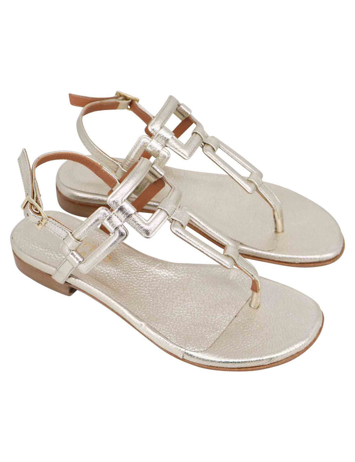 Spatarella Sandali flat slingback infradito donna in pelle laminata platino Prezzo Ridotto