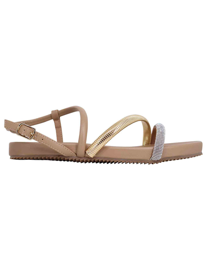 Spatarella Sandali flat donna in eco pelle camel con fussbett e cinturino posteriore Brie Novità