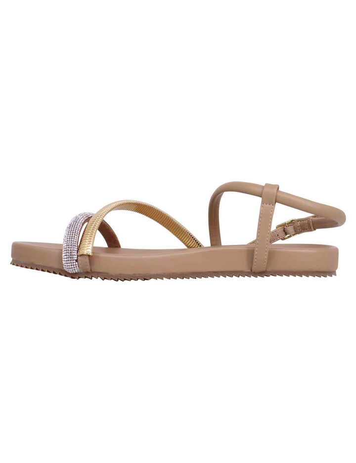 Spatarella Sandali flat donna in eco pelle camel con fussbett e cinturino posteriore Brie Novità