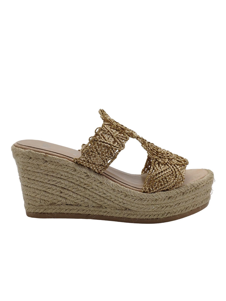 Spatarella Calzature Donna Sandali in Tessuto Beige con Zeppa Alta in Corda Presa