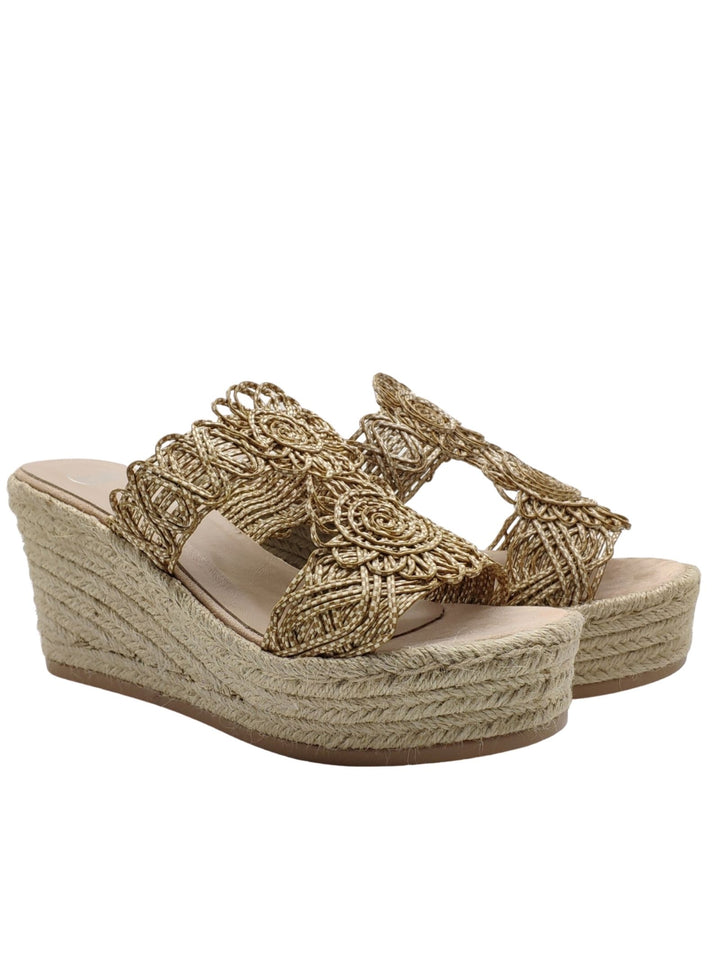 Spatarella Calzature Donna Sandali in Tessuto Beige con Zeppa Alta in Corda Presa