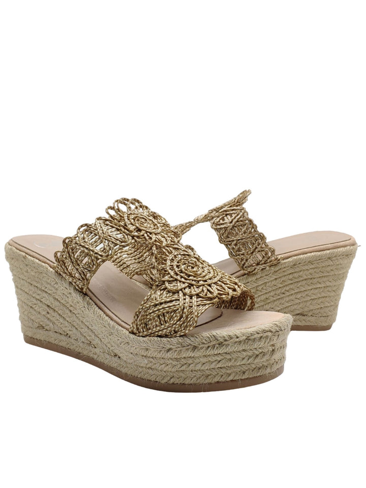 Spatarella Calzature Donna Sandali in Tessuto Beige con Zeppa Alta in Corda Presa