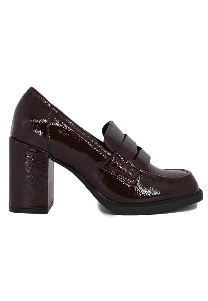 Spatarella Mocassini donna in vernice bordeaux con tacco alto e punta tonda Outlet