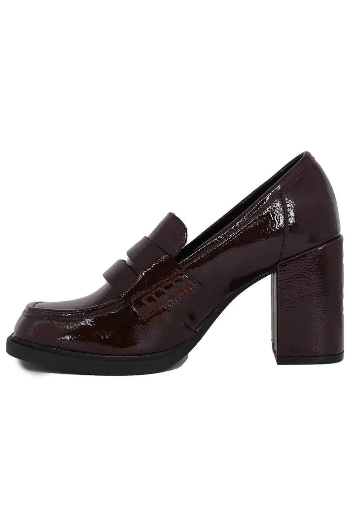 Spatarella Mocassini donna in vernice bordeaux con tacco alto e punta tonda Outlet